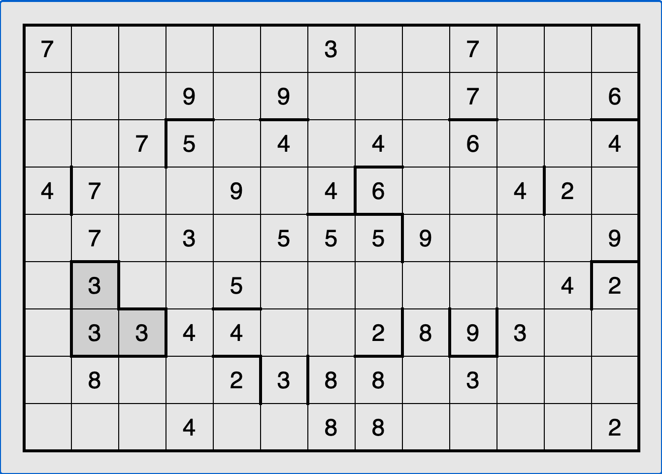 Number regions puzzle (Filling) running in the browser