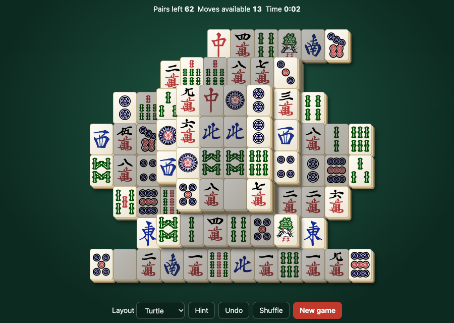 Mahjong Solitaire running in the browser